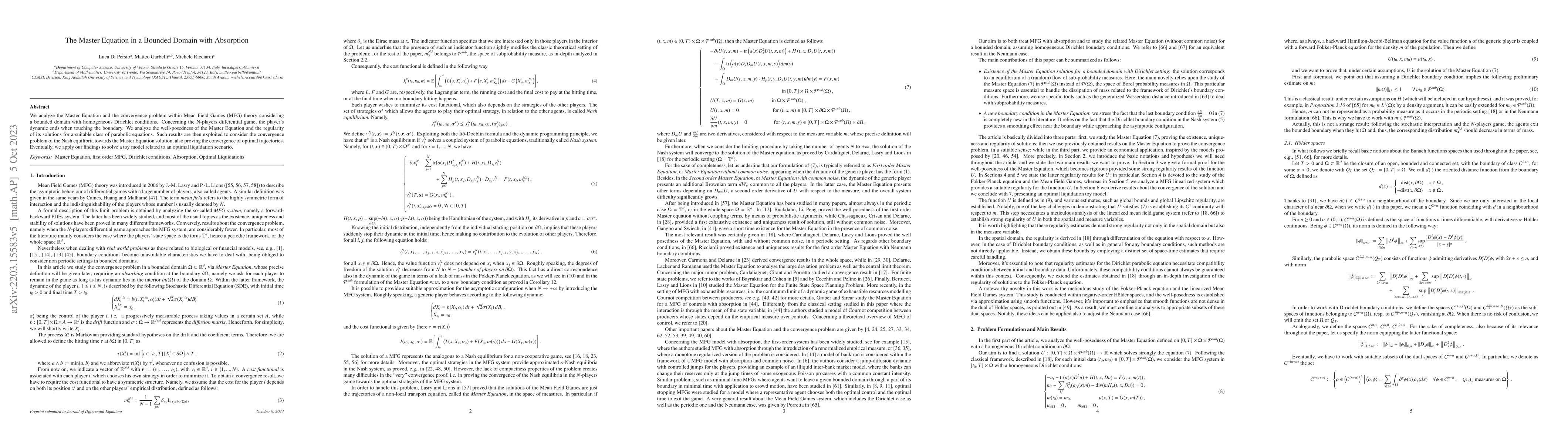 Thumbnail for The Master Equation in a Bounded Domain with Absorption