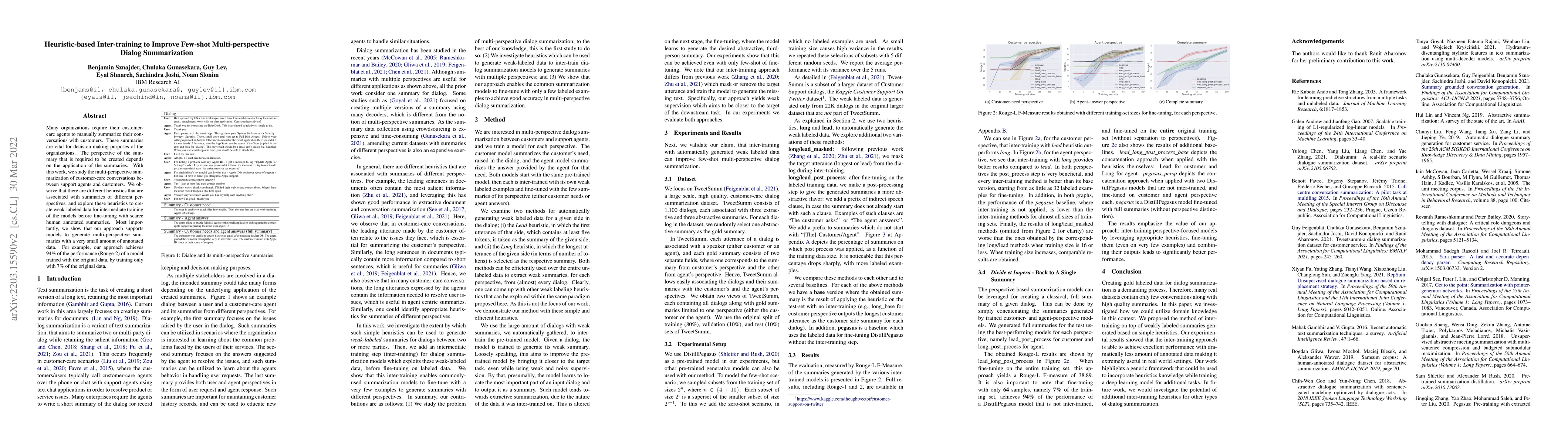 Thumbnail for Heuristic-based Inter-training to Improve Few-shot Multi-perspective
  Dialog Summarization