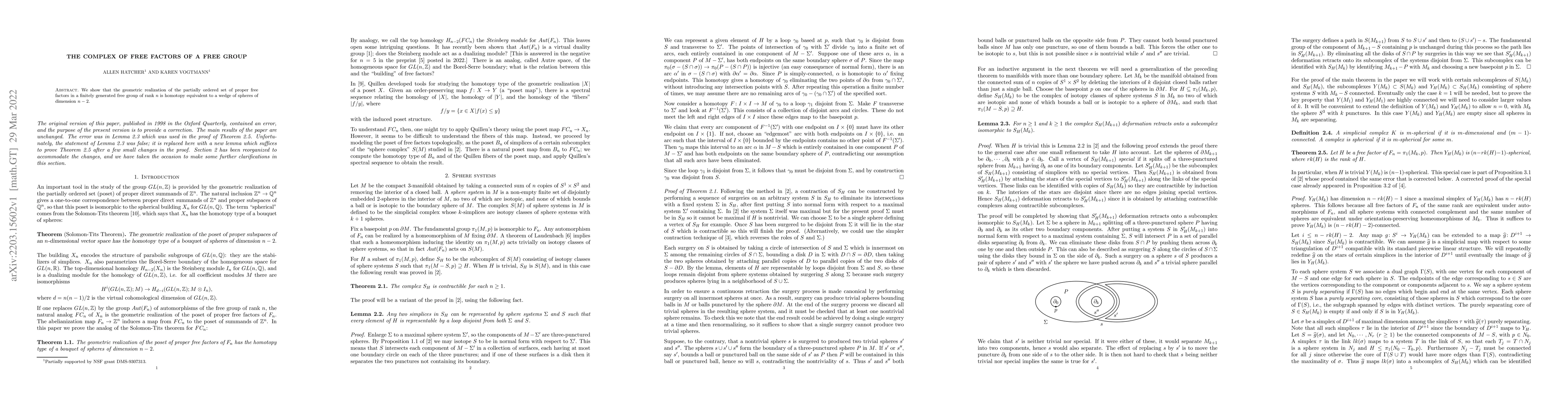 Thumbnail for The complex of free factors of a free group