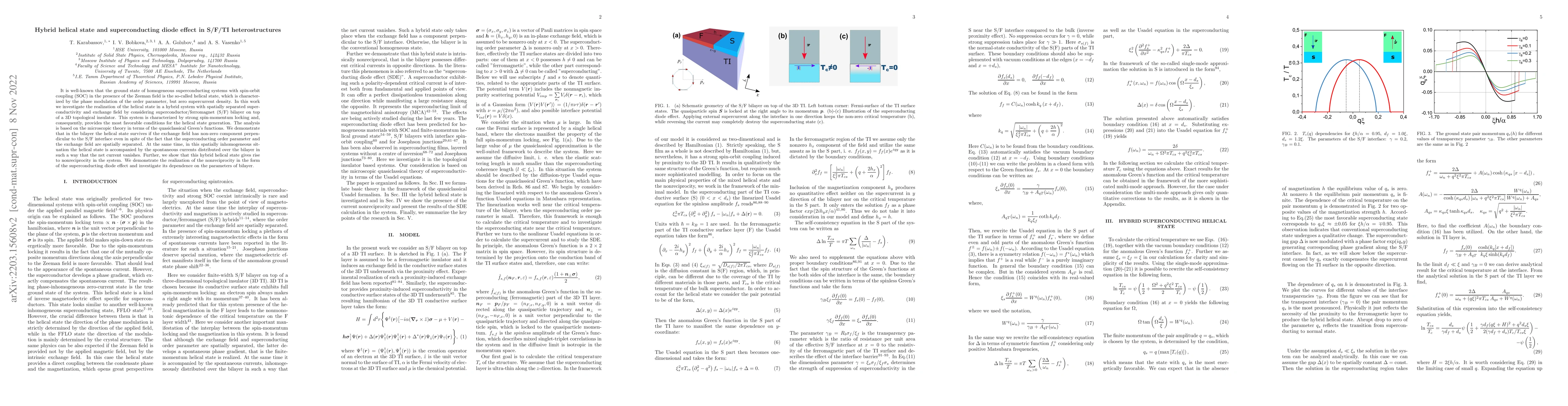 Thumbnail for Hybrid helical state and superconducting diode effect in S/F/TI
  heterostructures