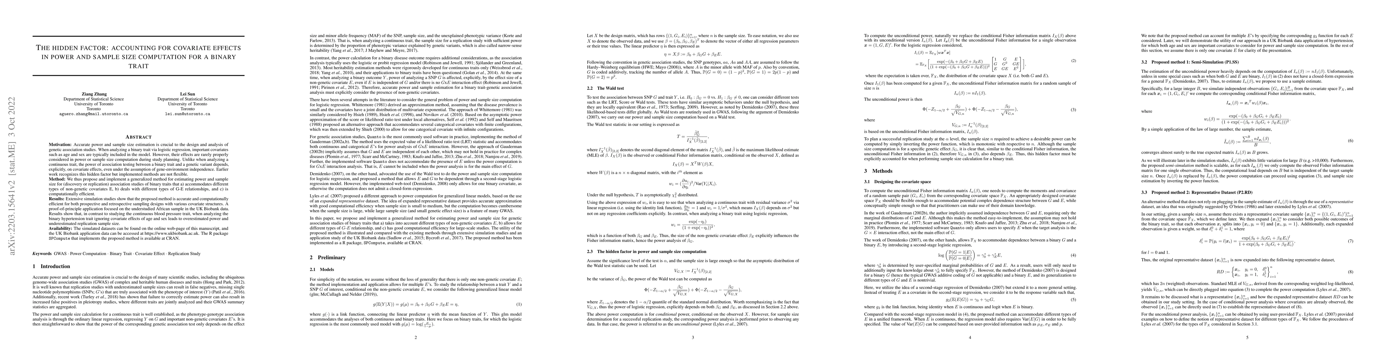 Thumbnail for The hidden factor: accounting for covariate effects in power and sample
  size computation for a binary trait