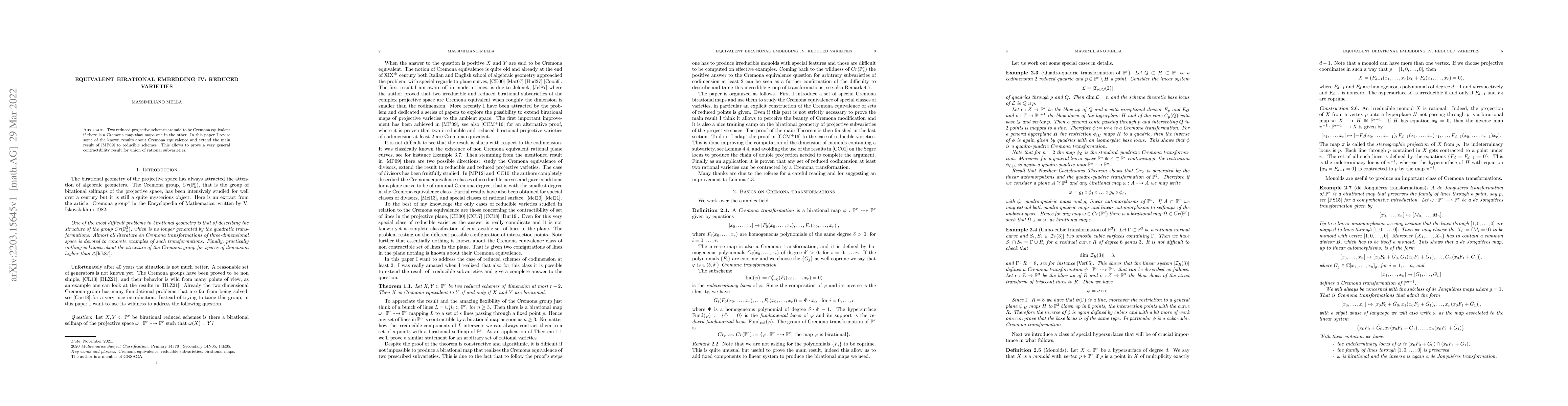 Thumbnail for Equivalent birational embedding IV: reduced varieties