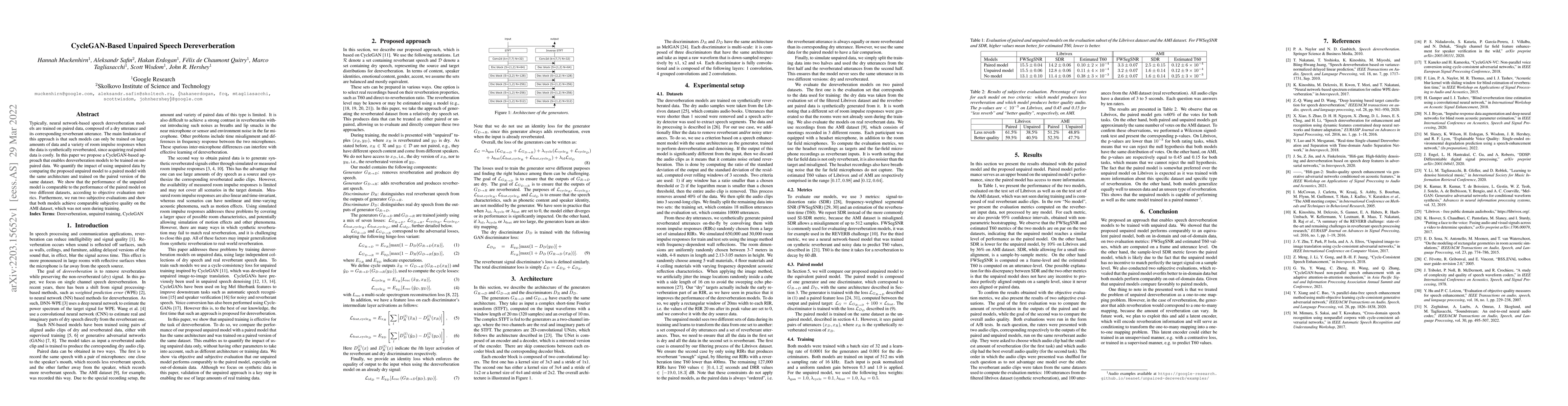 Thumbnail for CycleGAN-Based Unpaired Speech Dereverberation