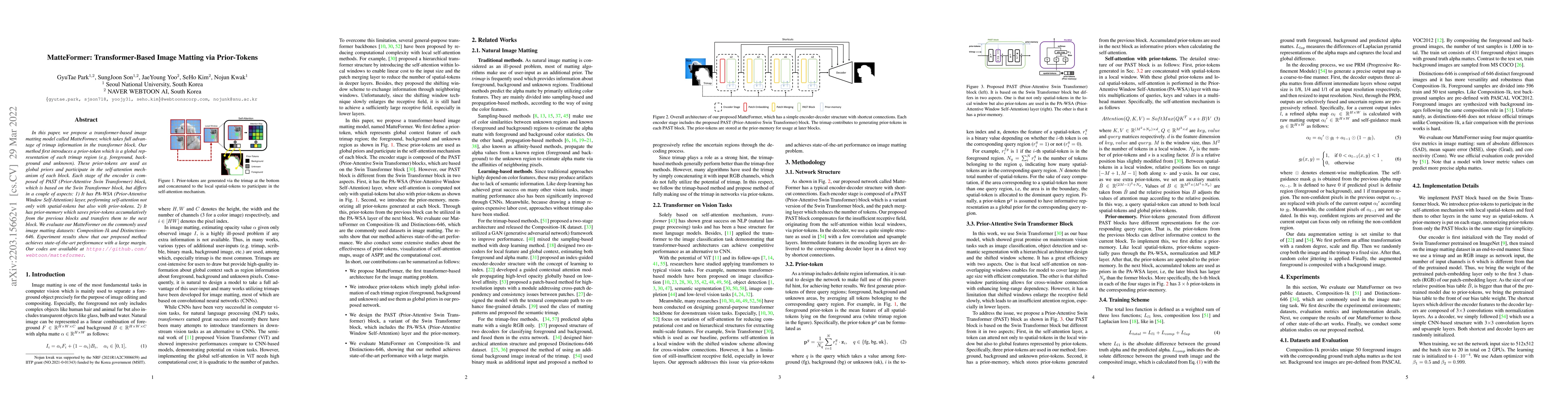 Thumbnail for MatteFormer: Transformer-Based Image Matting via Prior-Tokens