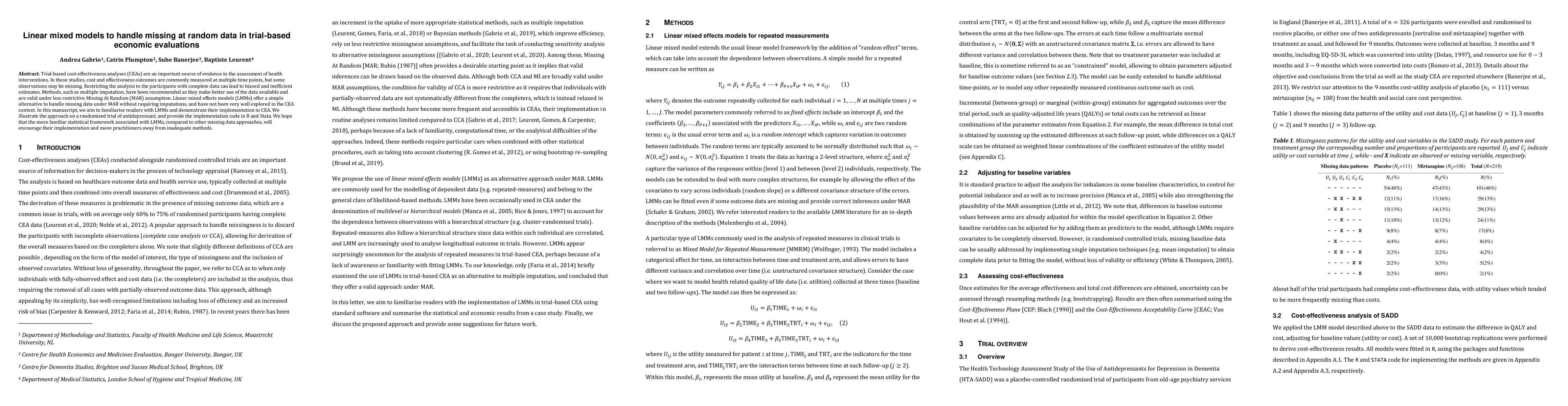 Thumbnail for Linear mixed models to handle missing at random data in trial-based
  economic evaluations