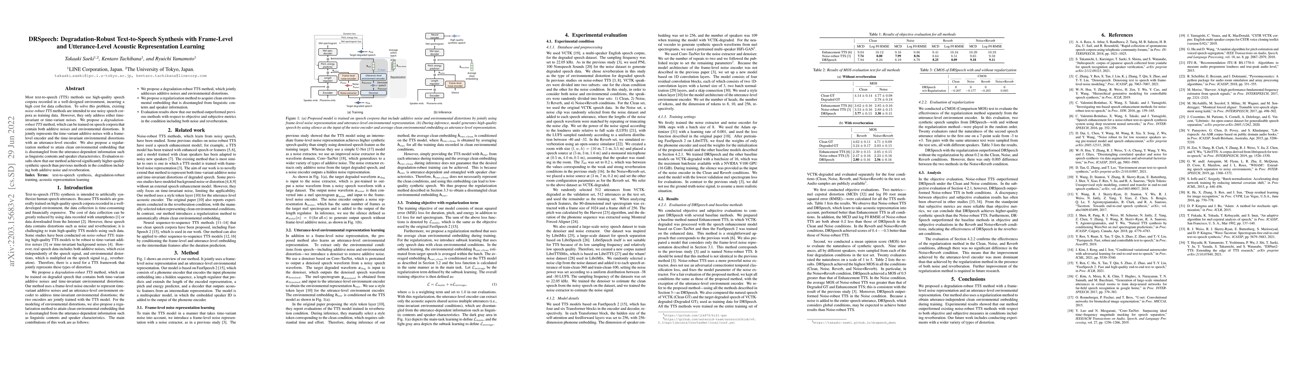 Thumbnail for DRSpeech: Degradation-Robust Text-to-Speech Synthesis with Frame-Level
  and Utterance-Level Acoustic Representation Learning