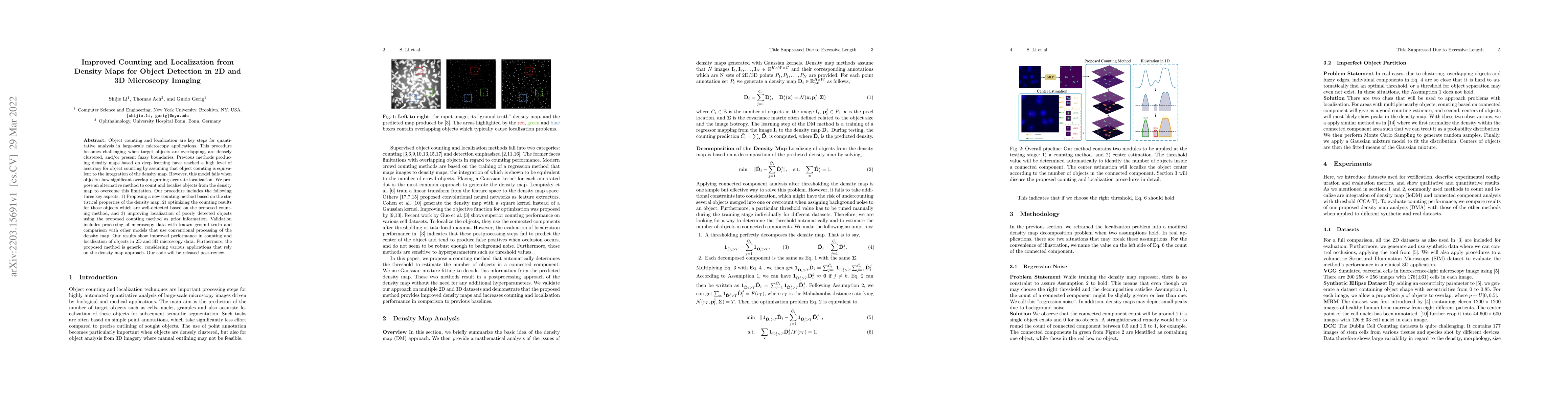 Thumbnail for Improved Counting and Localization from Density Maps for Object
  Detection in 2D and 3D Microscopy Imaging