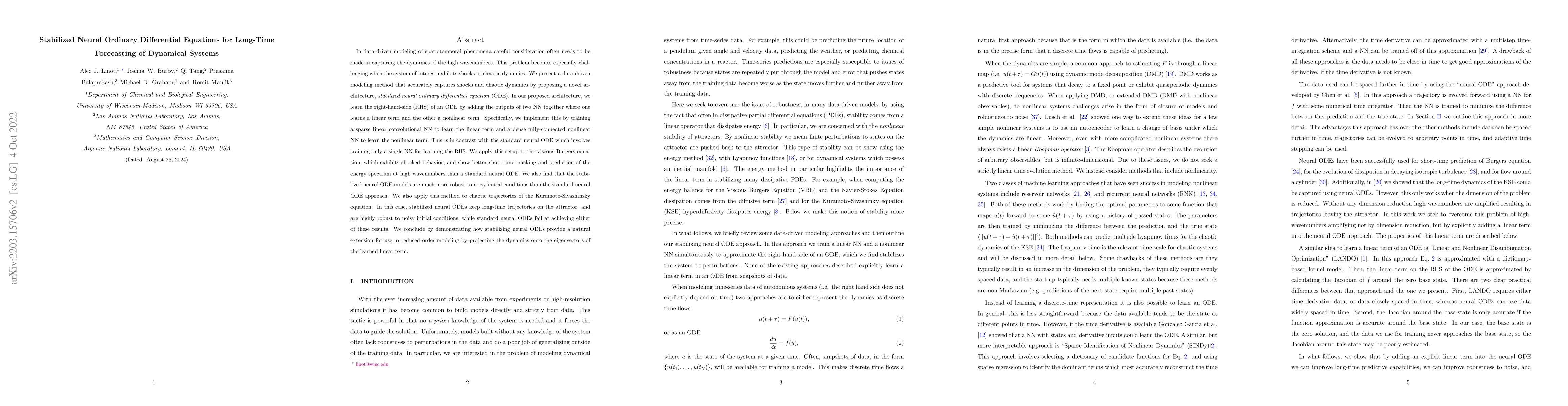 Thumbnail for Stabilized Neural Ordinary Differential Equations for Long-Time
  Forecasting of Dynamical Systems