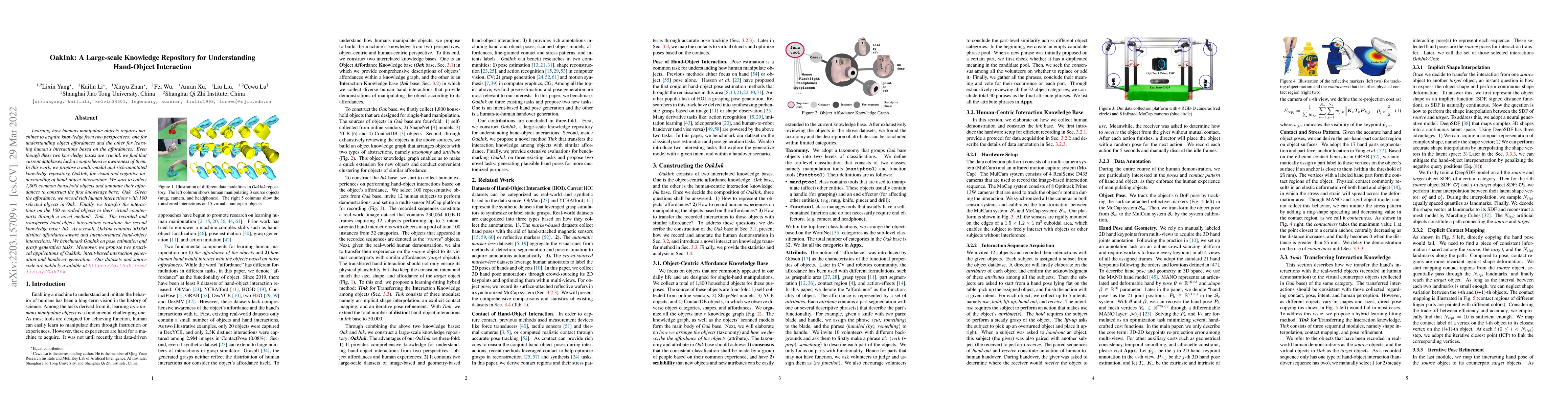 Thumbnail for OakInk: A Large-scale Knowledge Repository for Understanding Hand-Object
  Interaction