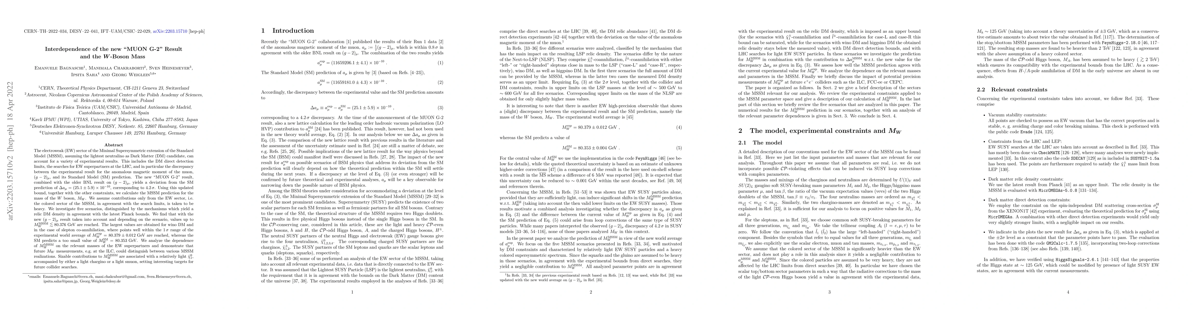 Thumbnail for Interdependence of the new "MUON G-2" Result and the $W$-Boson Mass