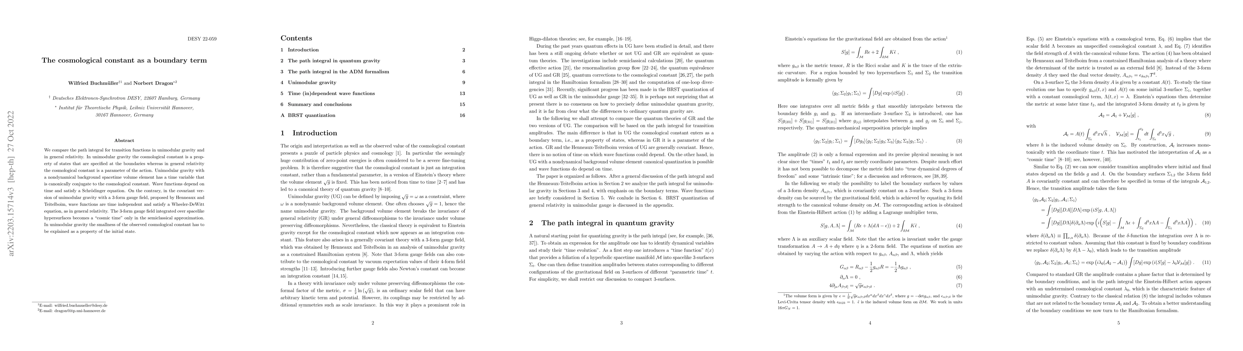 Thumbnail for The cosmological constant as a boundary term