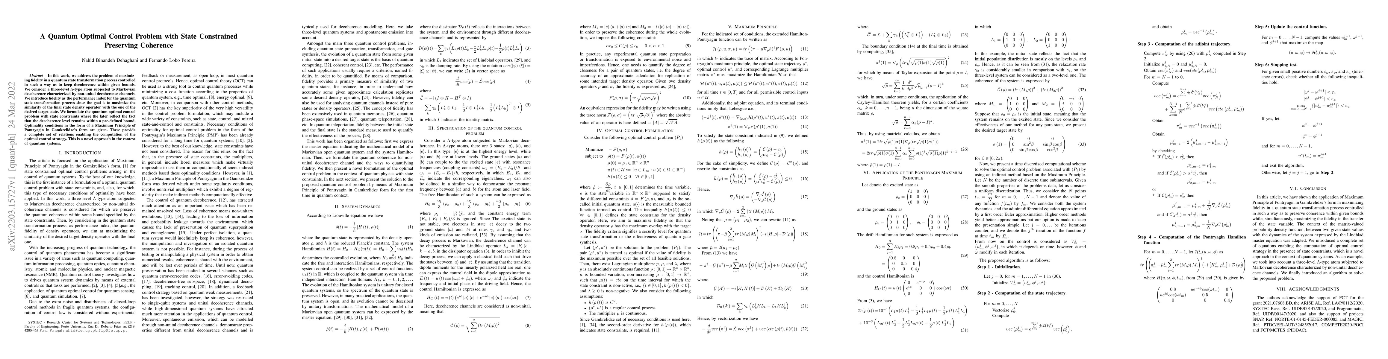 Thumbnail for A Quantum Optimal Control Problem with State Constrained Preserving
  Coherence