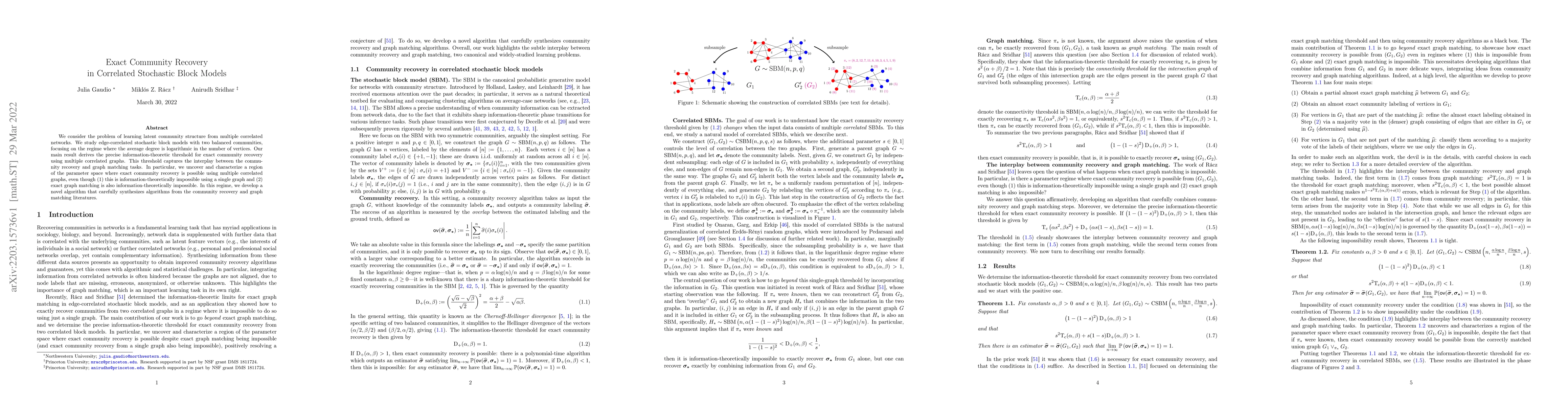 Thumbnail for Exact Community Recovery in Correlated Stochastic Block Models
