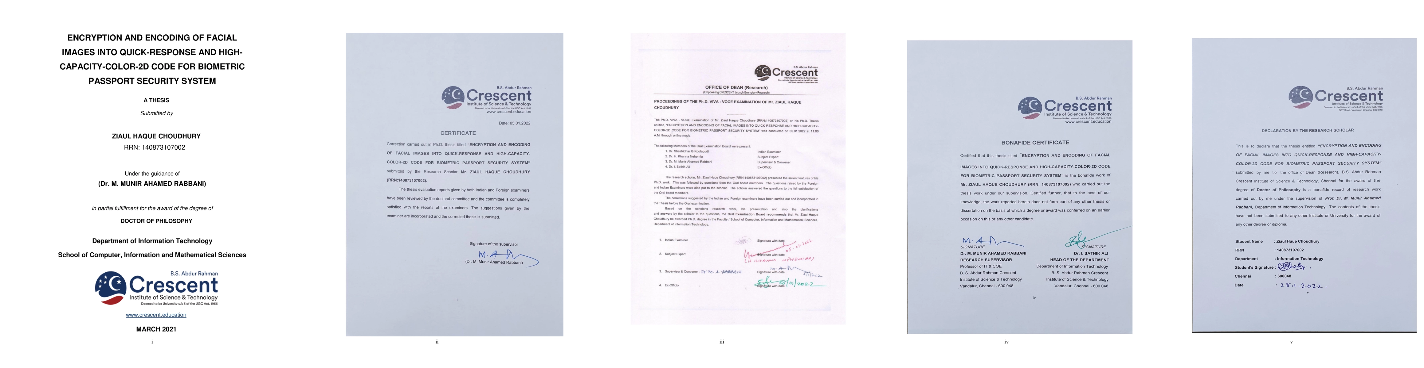Thumbnail for Encryption and encoding of facial images into quick response and high
  capacity color 2d code for biometric passport security system