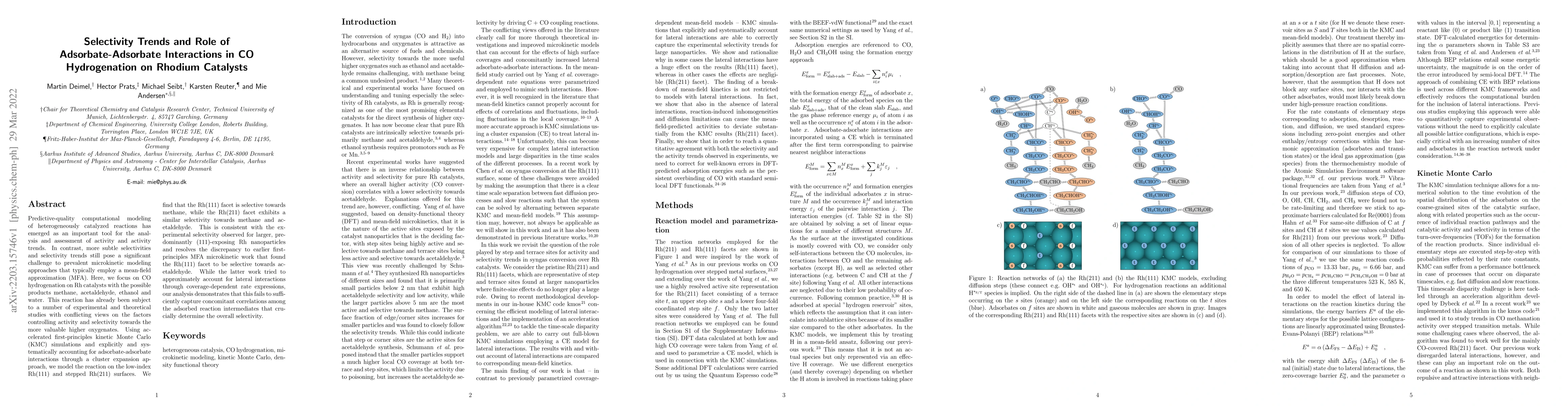 Thumbnail for Selectivity Trends and Role of Adsorbate-Adsorbate Interactions in CO
  Hydrogenation on Rhodium Catalysts