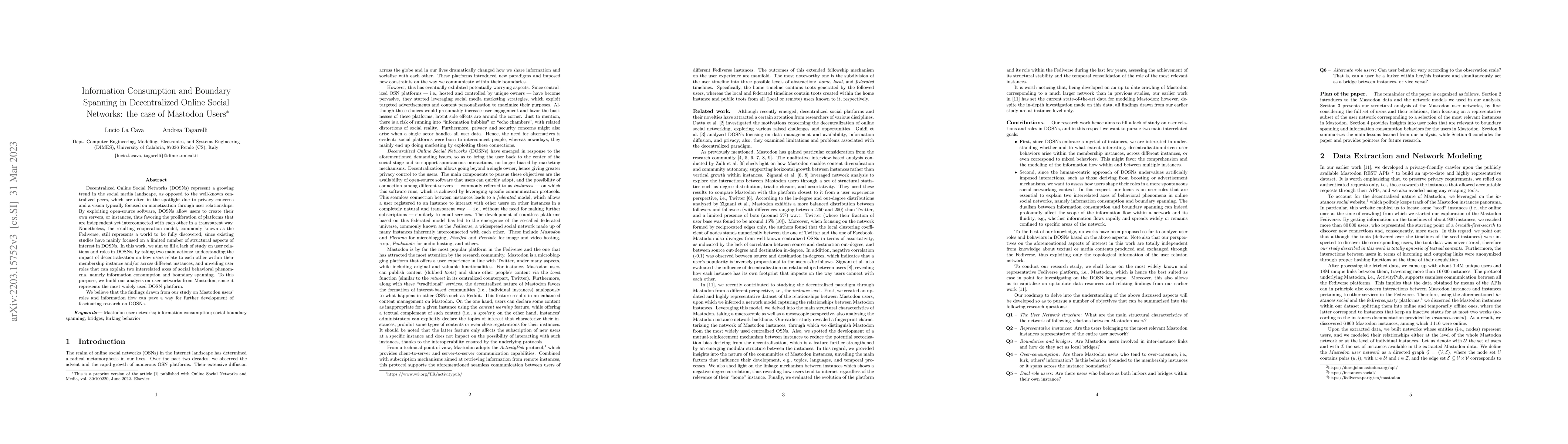 Thumbnail for Information Consumption and Boundary Spanning in Decentralized Online
  Social Networks: the case of Mastodon Users