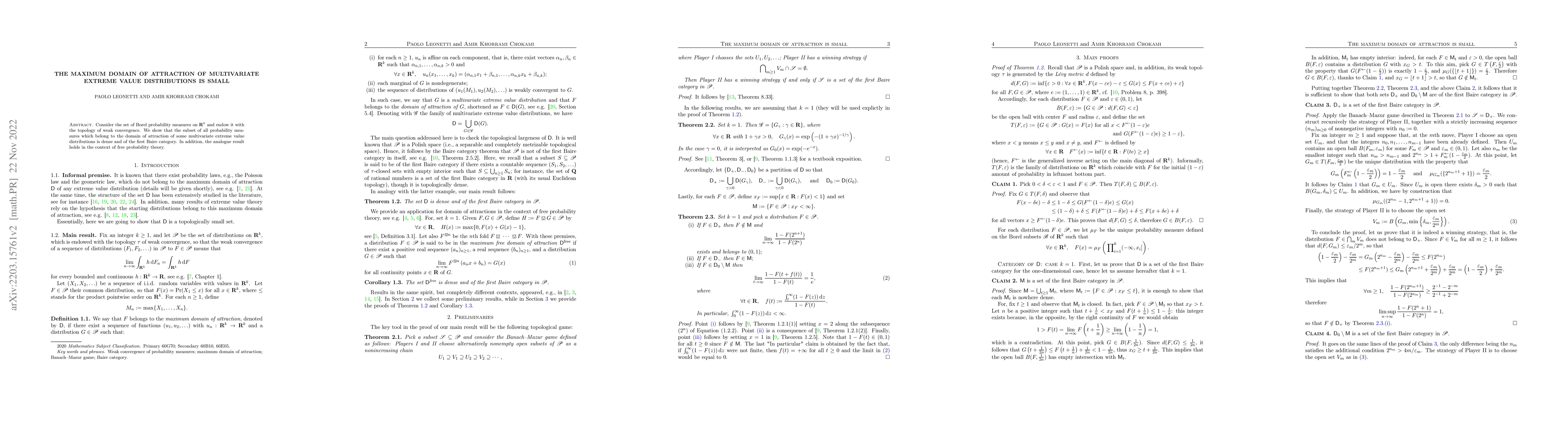 Thumbnail for The maximum domain of attraction of multivariate extreme value
  distributions is small