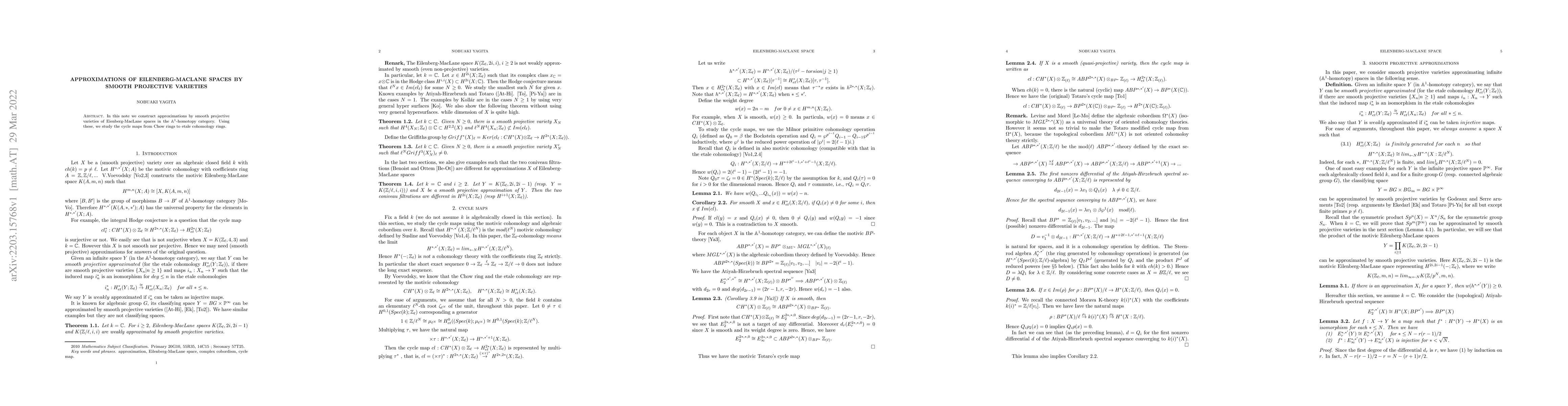 Thumbnail for Approximations of Eilenberg-MacLane spaces by smooth projective
  varieties