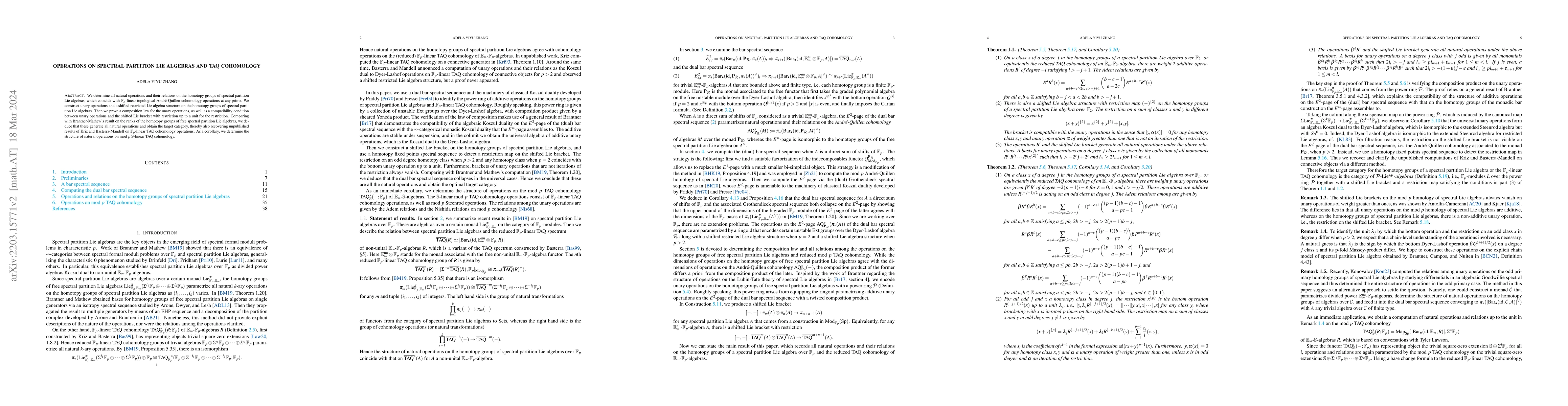 Thumbnail for Operations on spectral partition Lie algebras and TAQ cohomology