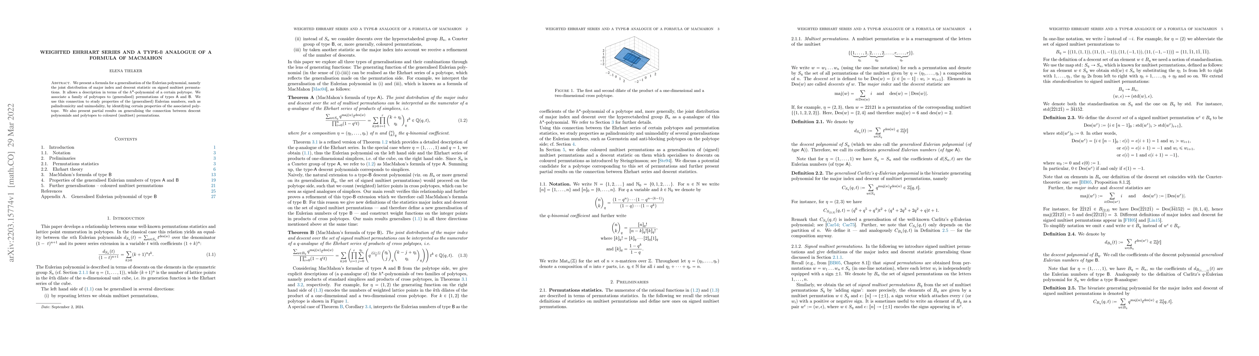 Thumbnail for Weighted Ehrhart series and a type-$\mathsf{B}$ analogue of a formula of
  MacMahon