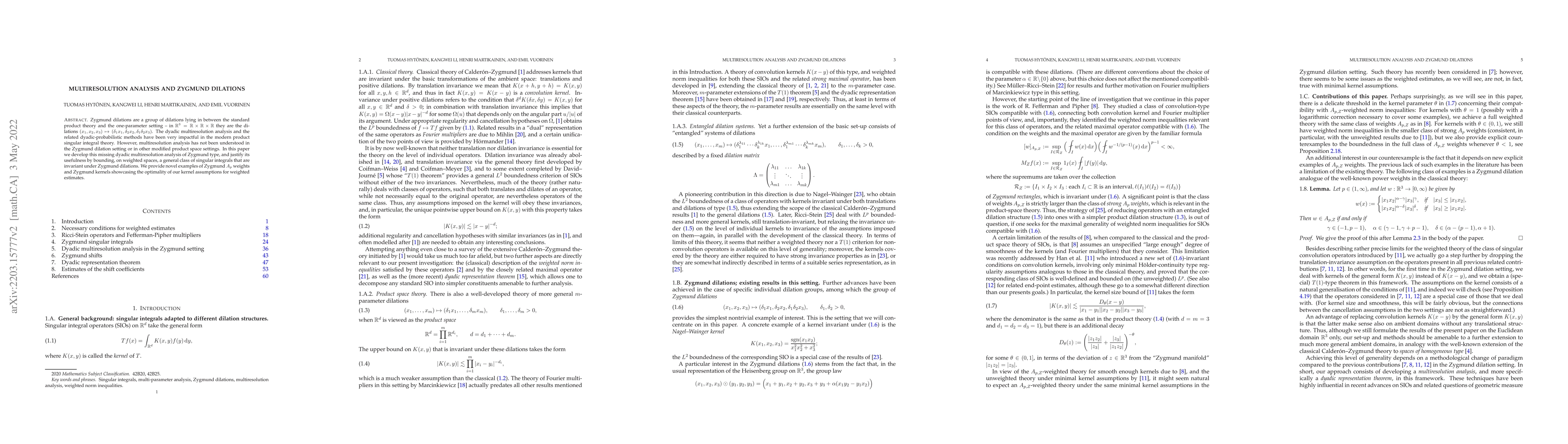 Thumbnail for Multiresolution analysis and Zygmund dilations