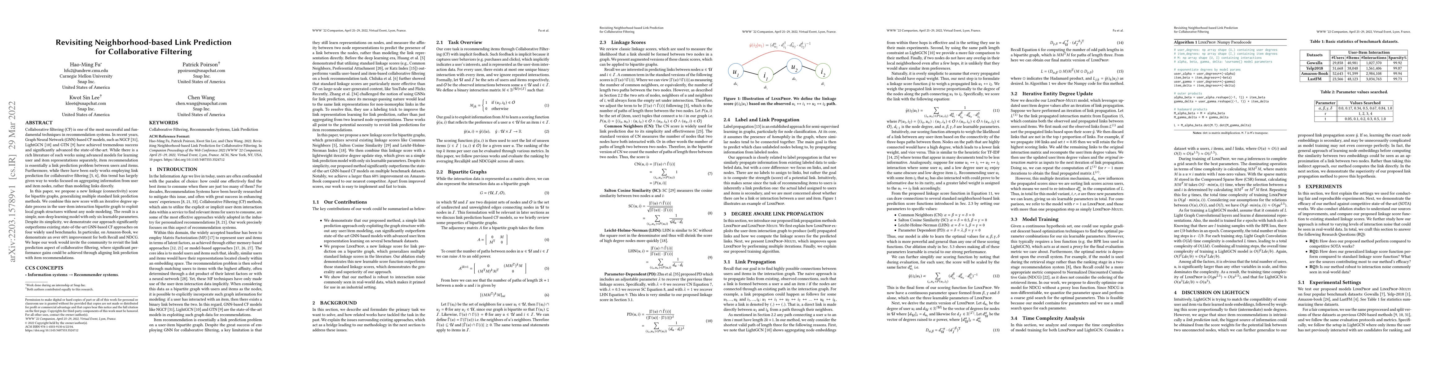 Thumbnail for Revisiting Neighborhood-based Link Prediction for Collaborative
  Filtering