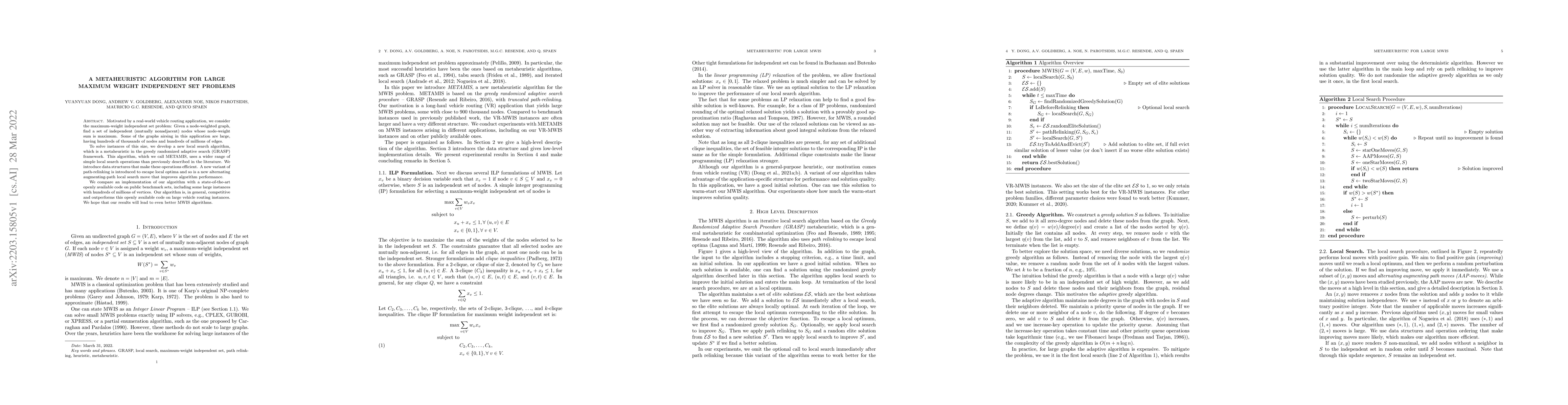 Thumbnail for A Metaheuristic Algorithm for Large Maximum Weight Independent Set
  Problems