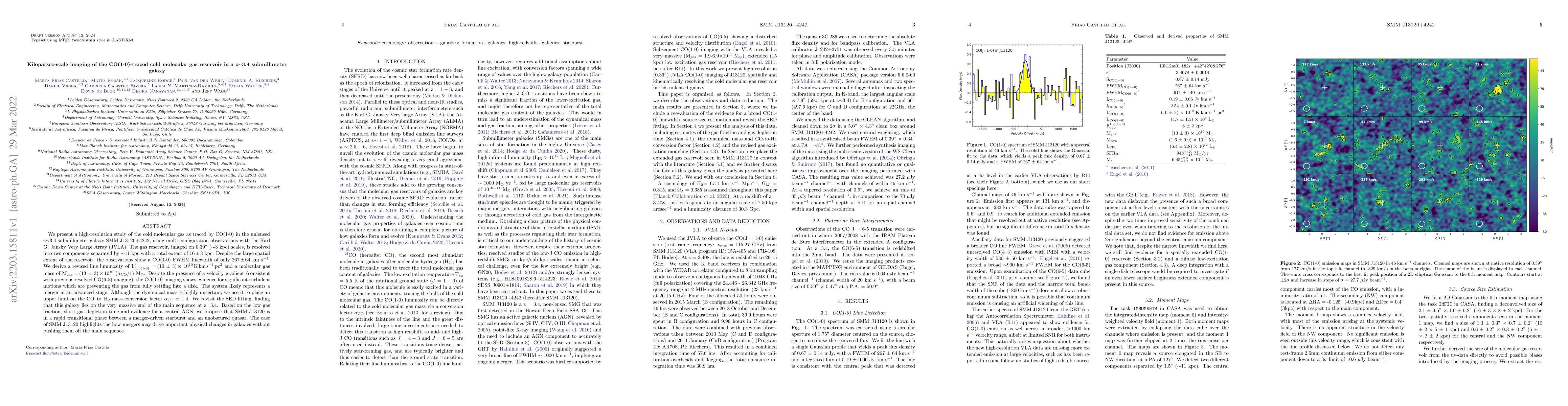 Thumbnail for Kiloparsec-scale imaging of the CO(1-0)-traced cold molecular gas
  reservoir in a z~3.4 submillimeter galaxy