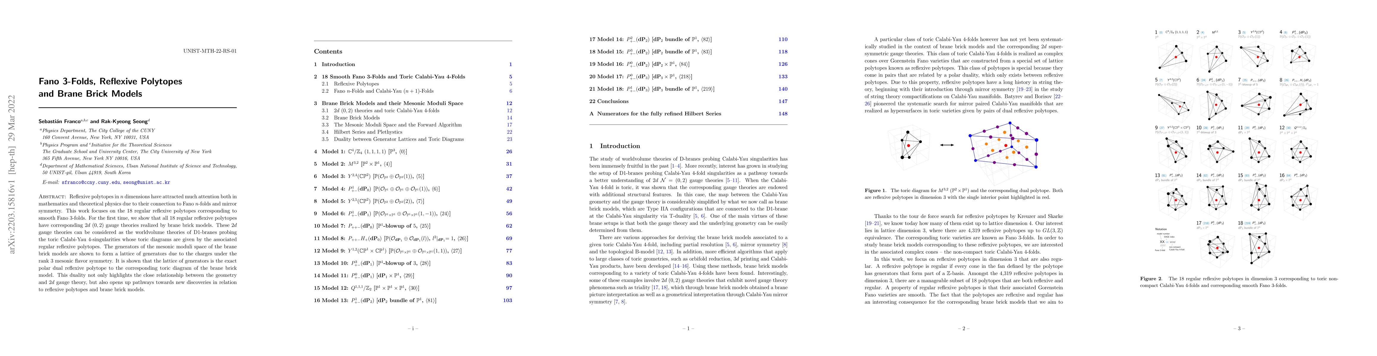 Thumbnail for Fano 3-Folds, Reflexive Polytopes and Brane Brick Models