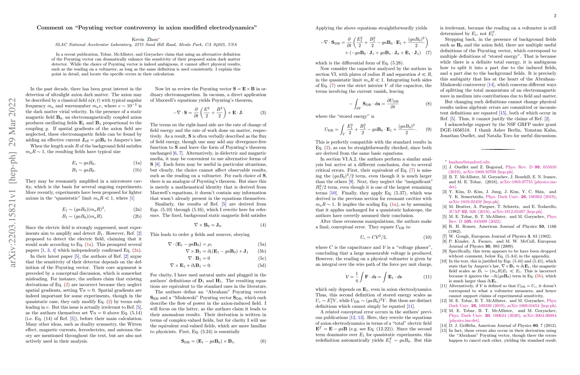 Thumbnail for Comment on "Poynting vector controversy in axion modified
  electrodynamics"