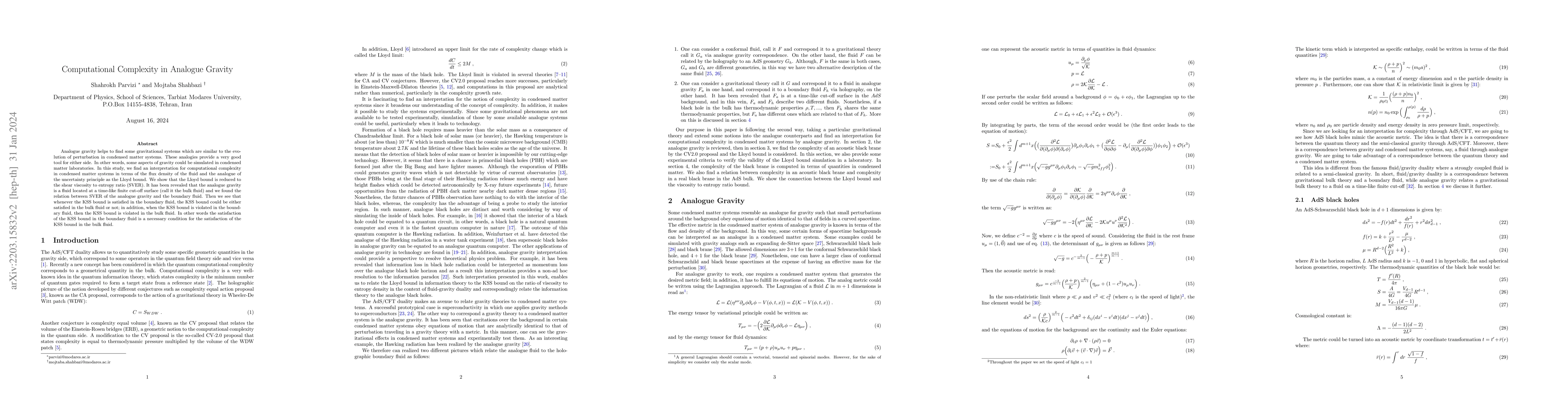 Thumbnail for Computational Complexity in Analogue Gravity