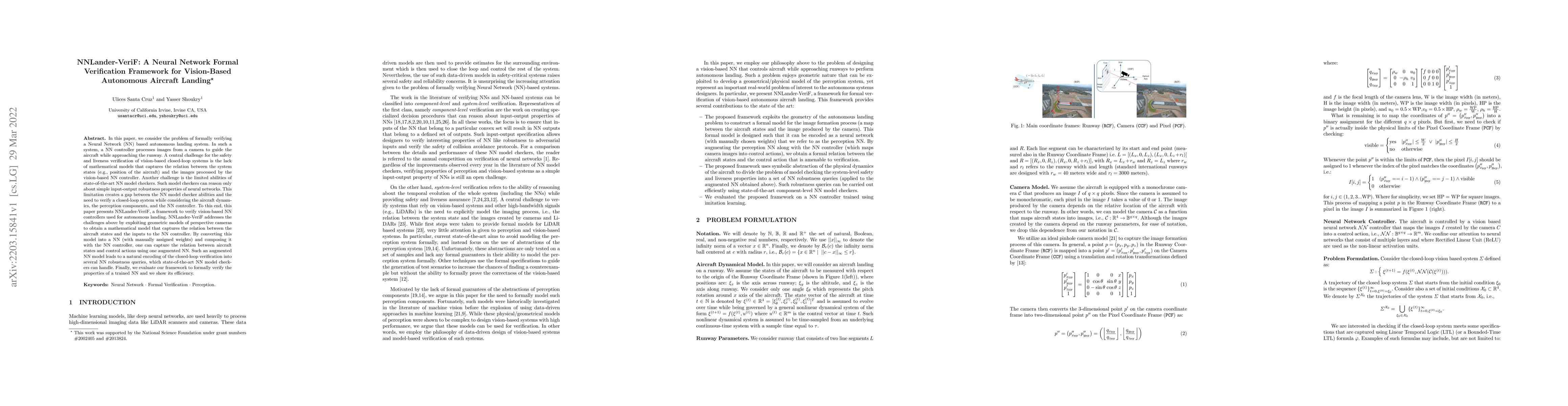 Thumbnail for NNLander-VeriF: A Neural Network Formal Verification Framework for
  Vision-Based Autonomous Aircraft Landing
