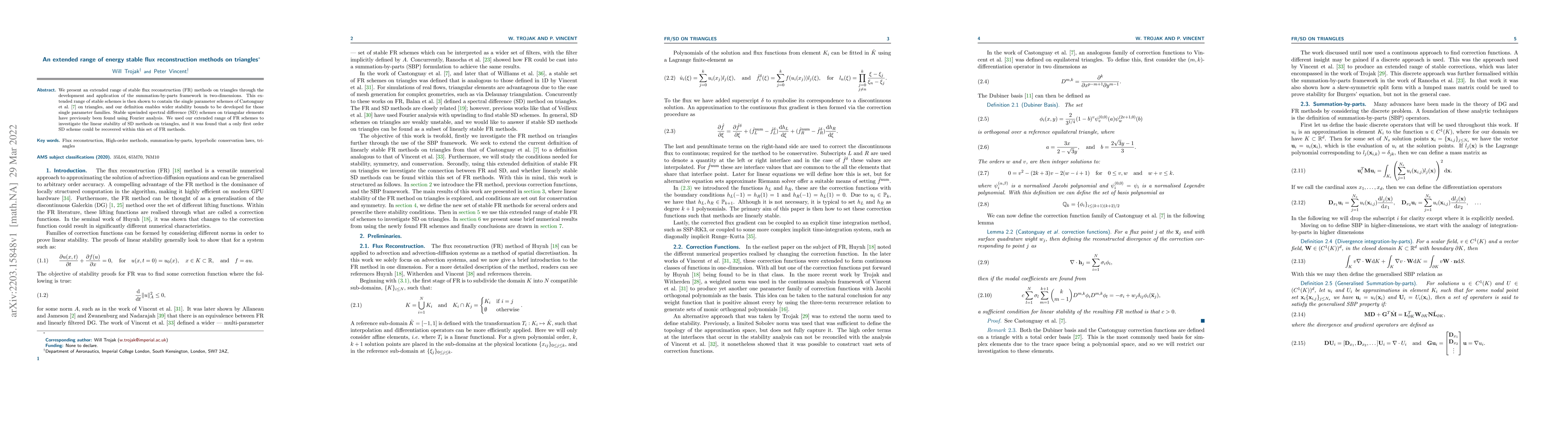Thumbnail for An extended range of energy stable flux reconstruction methods on
  triangles