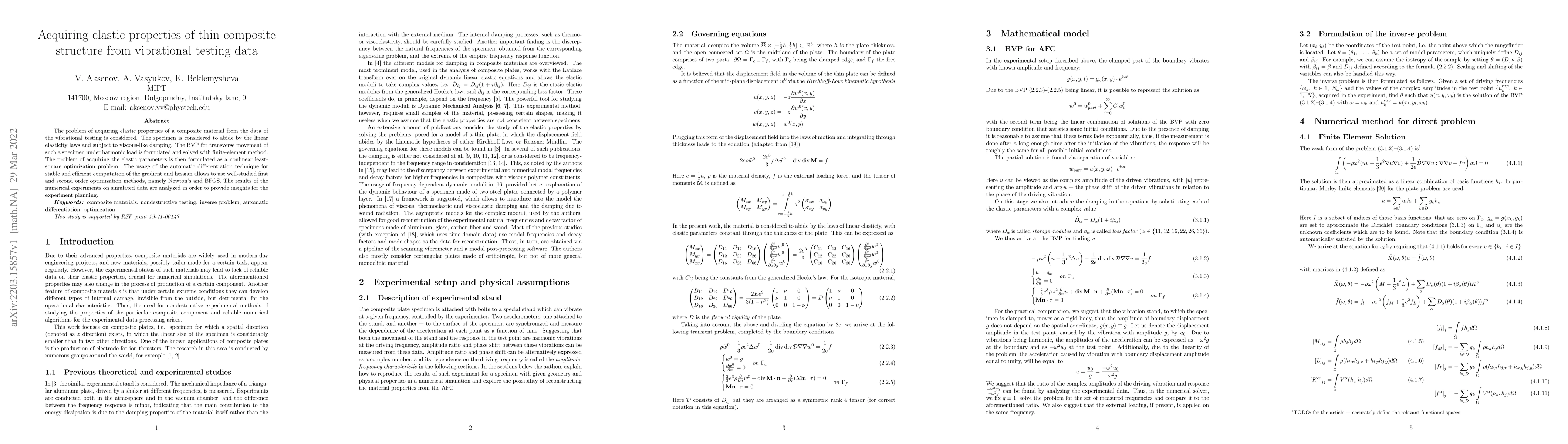 Thumbnail for Acquiring elastic properties of thin composite structure from
  vibrational testing data