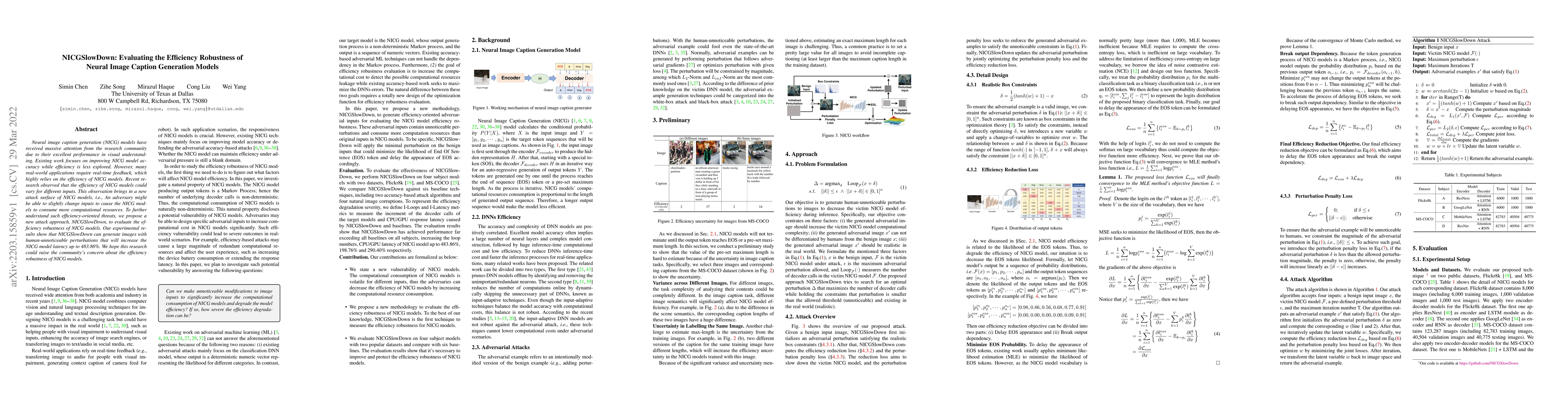 Thumbnail for NICGSlowDown: Evaluating the Efficiency Robustness of Neural Image
  Caption Generation Models