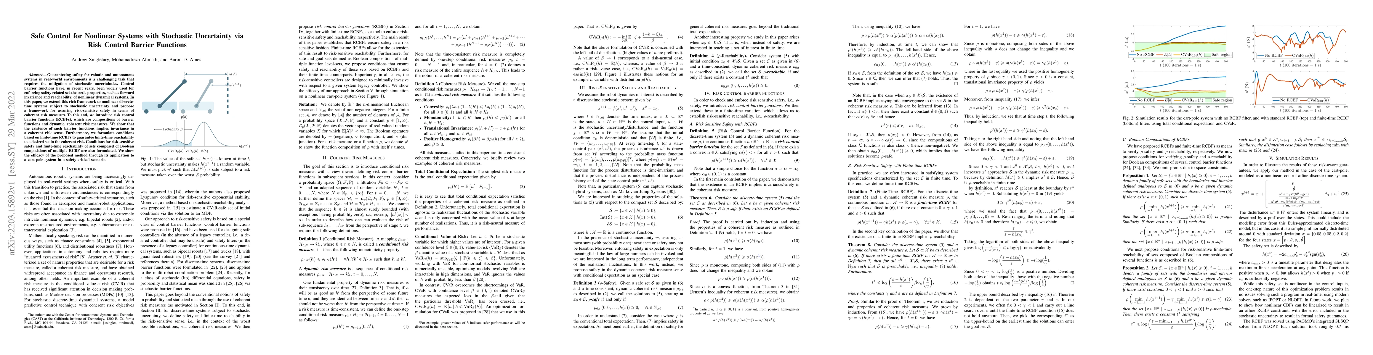 Thumbnail for Safe Control for Nonlinear Systems with Stochastic Uncertainty via Risk
  Control Barrier Functions