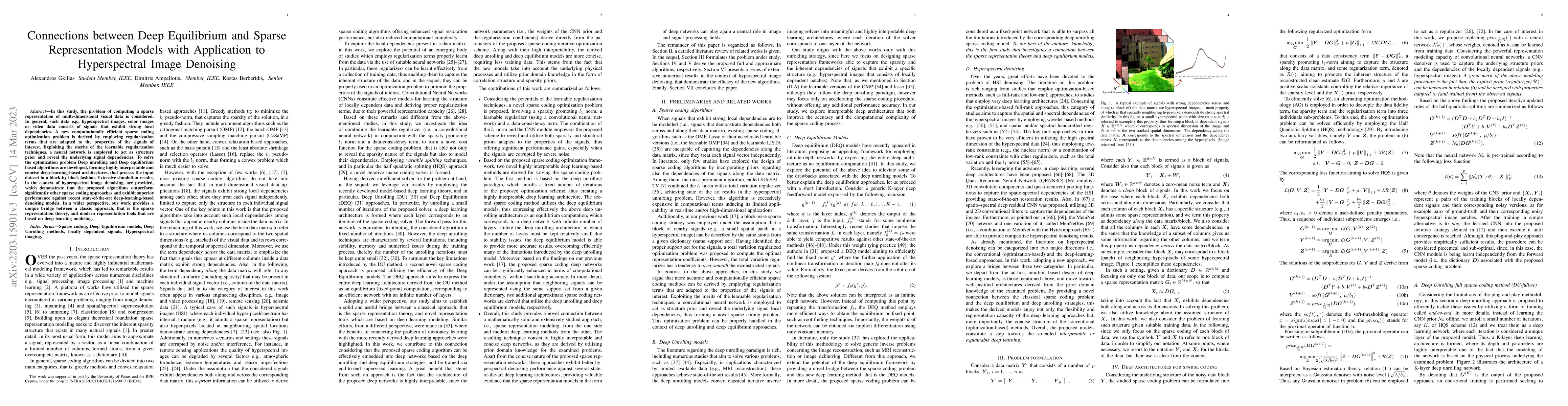Thumbnail for Connections between Deep Equilibrium and Sparse Representation Models
  with Application to Hyperspectral Image Denoising