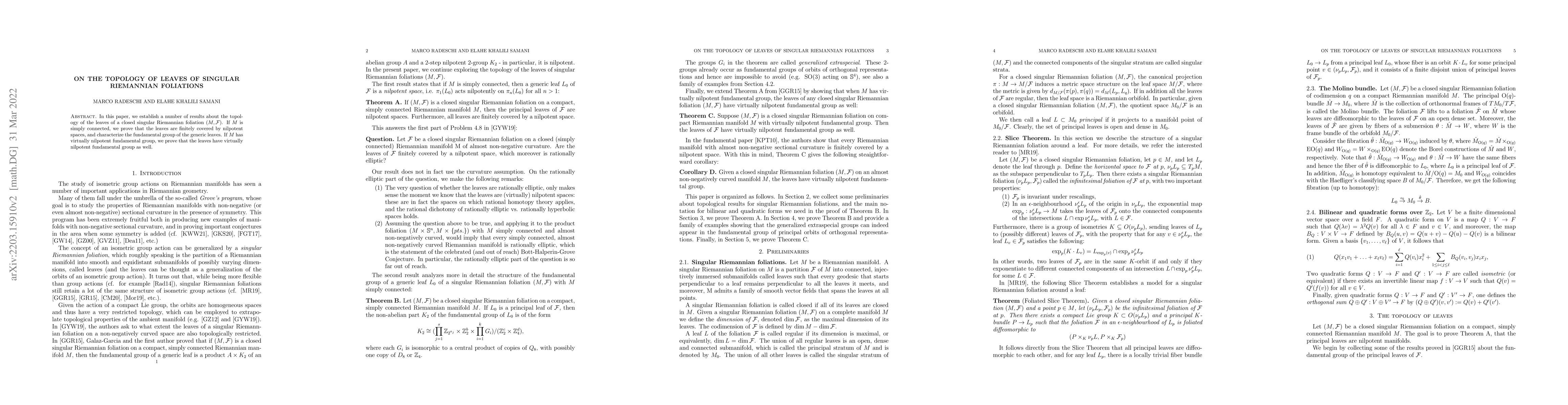 Thumbnail for On the topology of leaves of singular Riemannian foliations