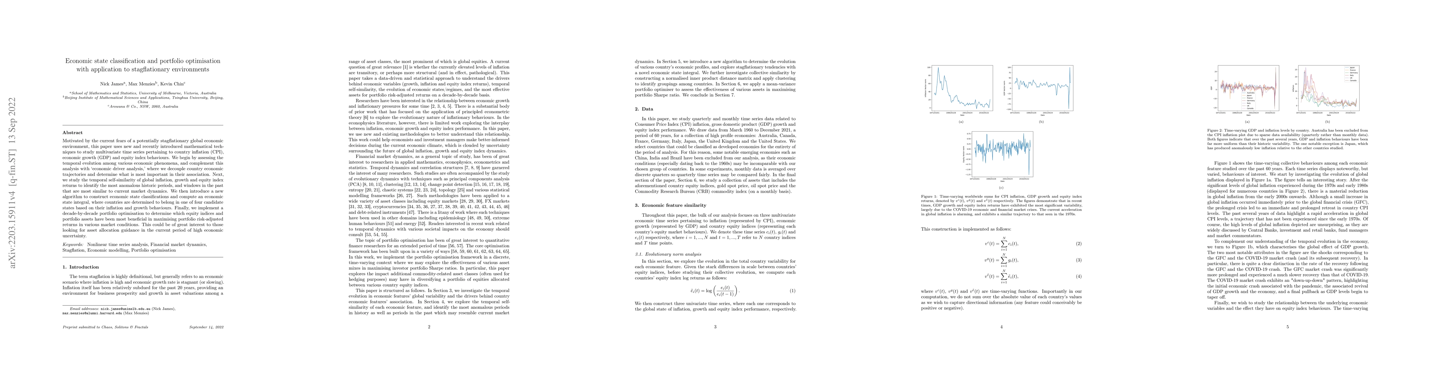 Thumbnail for Economic state classification and portfolio optimisation with
  application to stagflationary environments