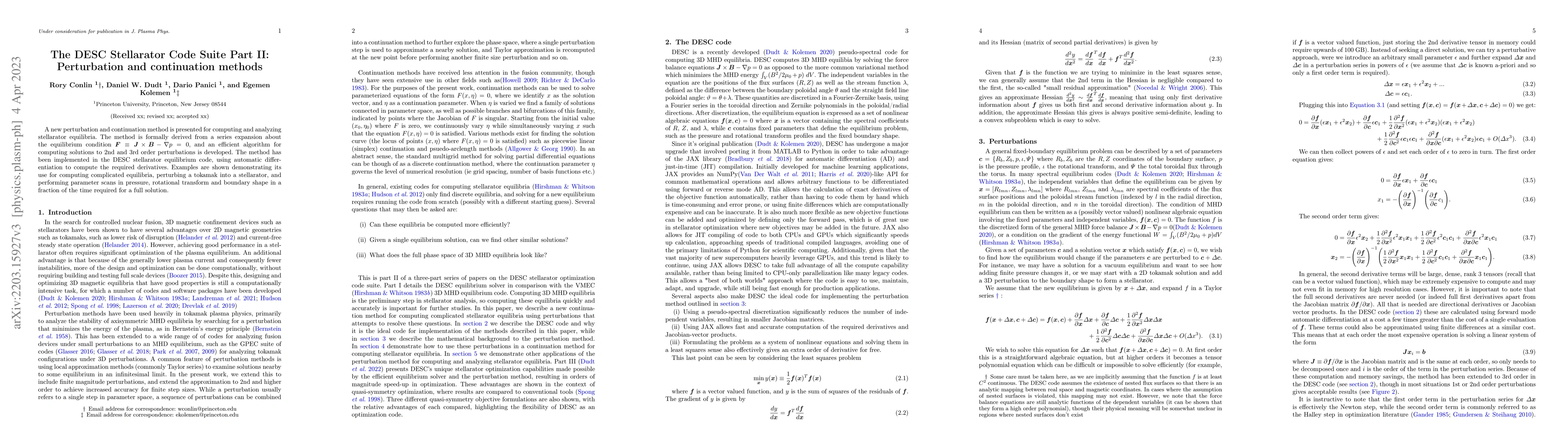 Thumbnail for The DESC Stellarator Code Suite Part II: Perturbation and continuation
  methods