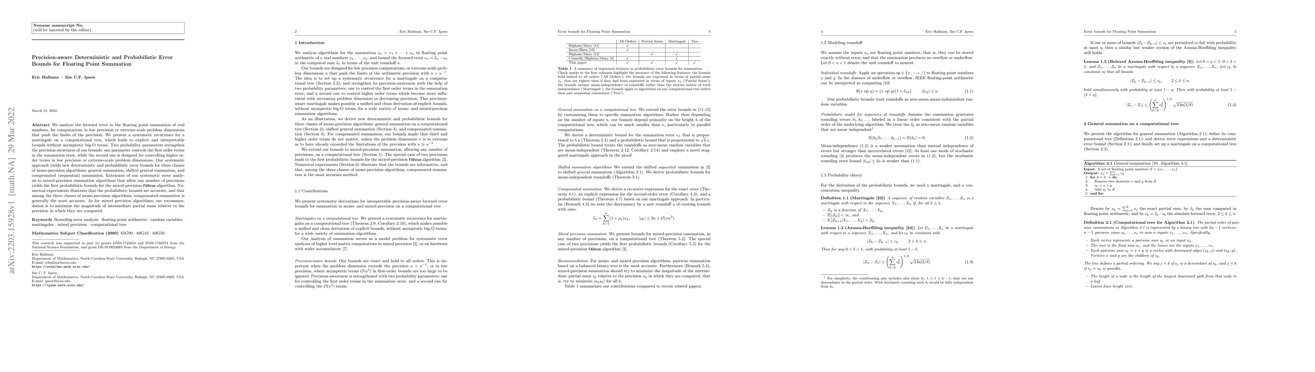 Thumbnail for Precision-aware Deterministic and Probabilistic Error Bounds for
  Floating Point Summation
