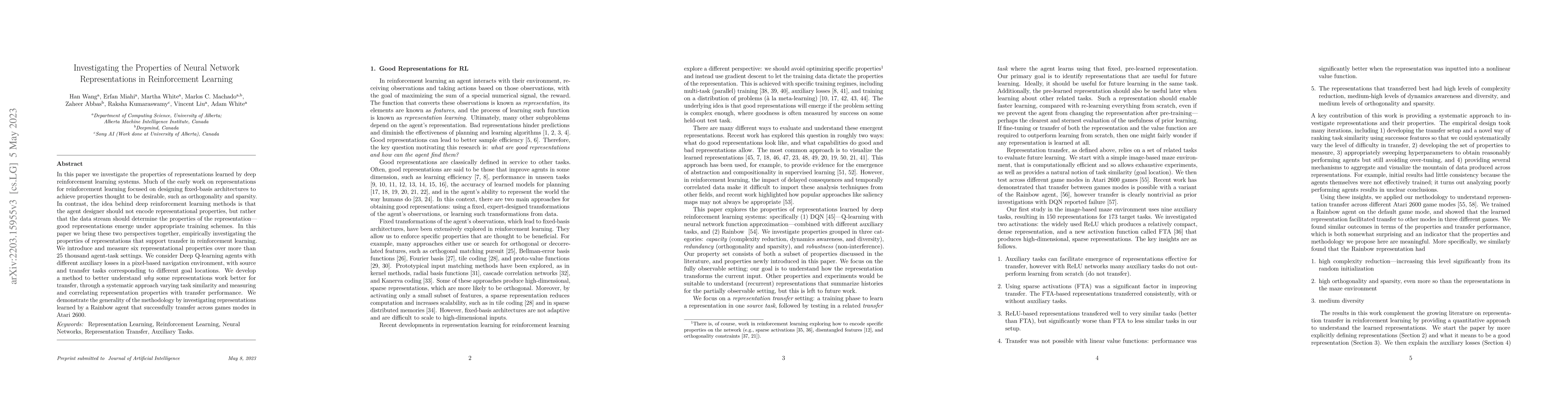 Thumbnail for Investigating the Properties of Neural Network Representations in
  Reinforcement Learning