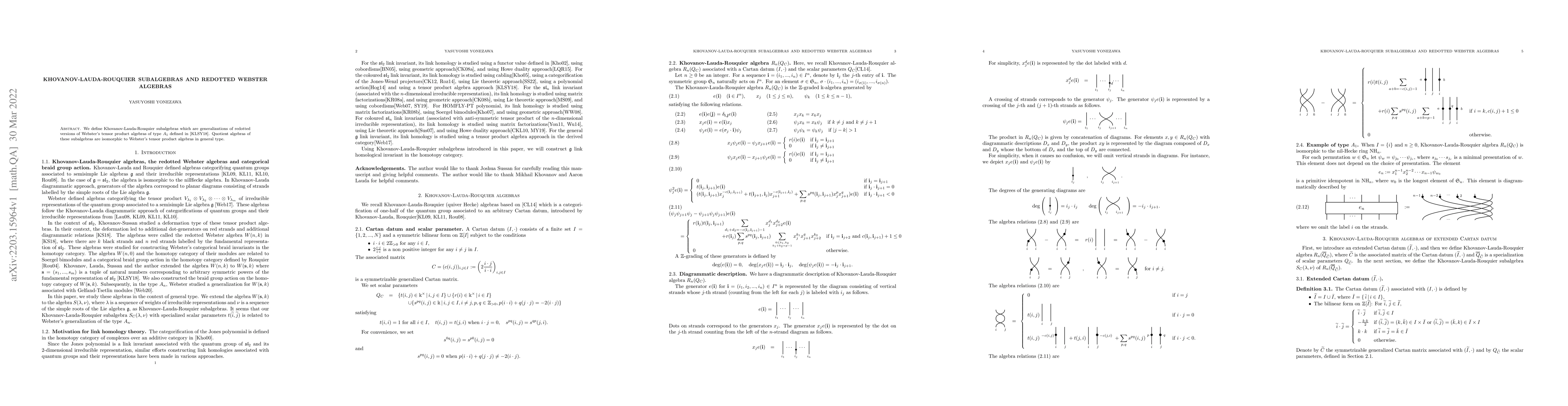 Thumbnail for Khovanov-Lauda-Rouquier subalgebras and redotted Webster algebras