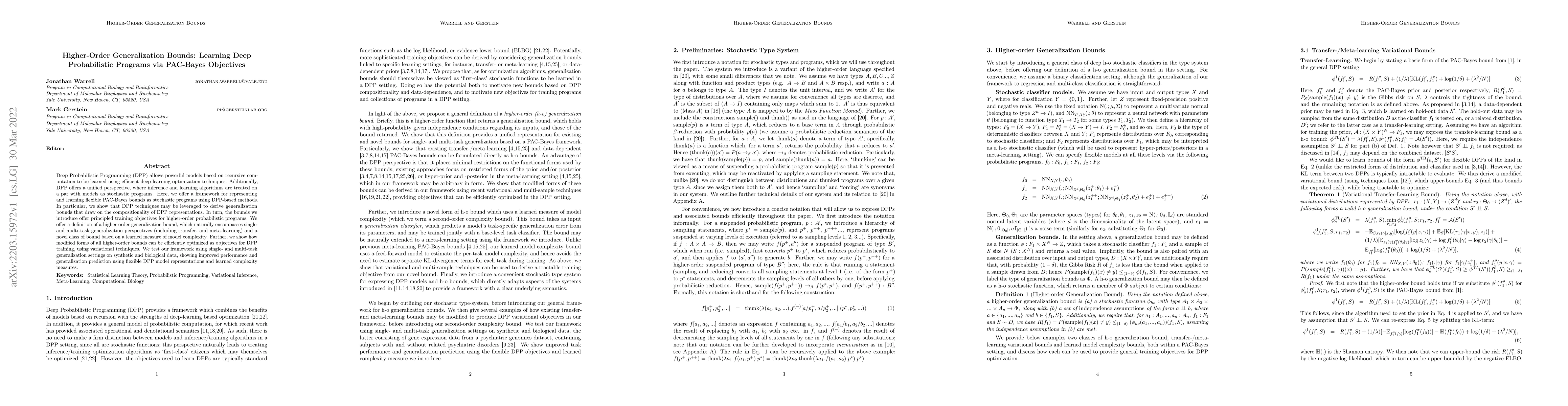 Thumbnail for Higher-Order Generalization Bounds: Learning Deep Probabilistic Programs
  via PAC-Bayes Objectives