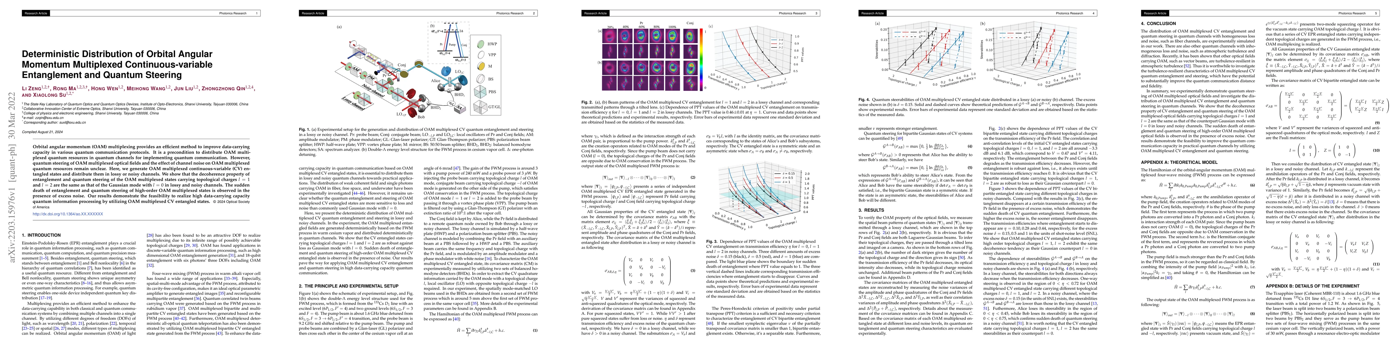 Thumbnail for Deterministic distribution of orbital angular momentum multiplexed
  continuous-variable entanglement and quantum steering