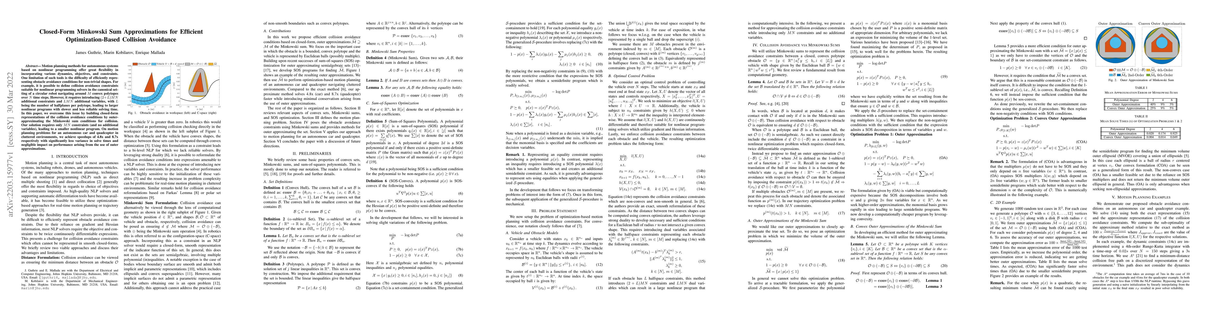 Thumbnail for Closed-Form Minkowski Sum Approximations for Efficient
  Optimization-Based Collision Avoidance