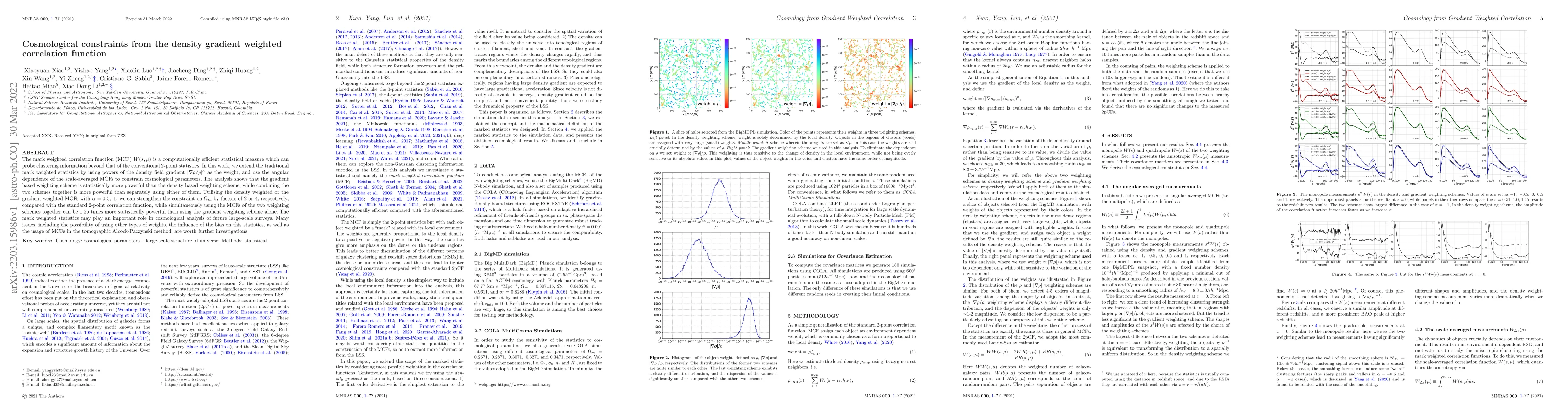 Thumbnail for Cosmological constraints from the density gradient weighted correlation
  function