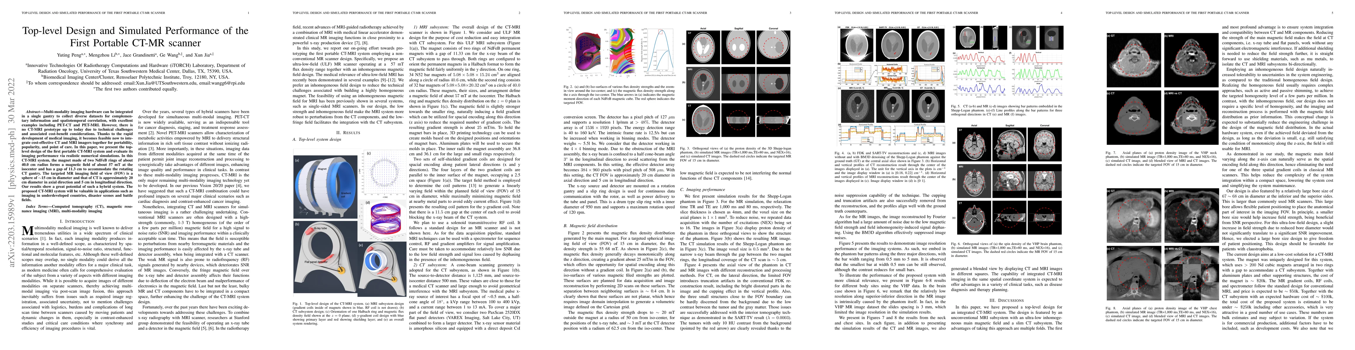 Thumbnail for Top-level Design and Simulated Performance of the First Portable CT-MR
  scanner