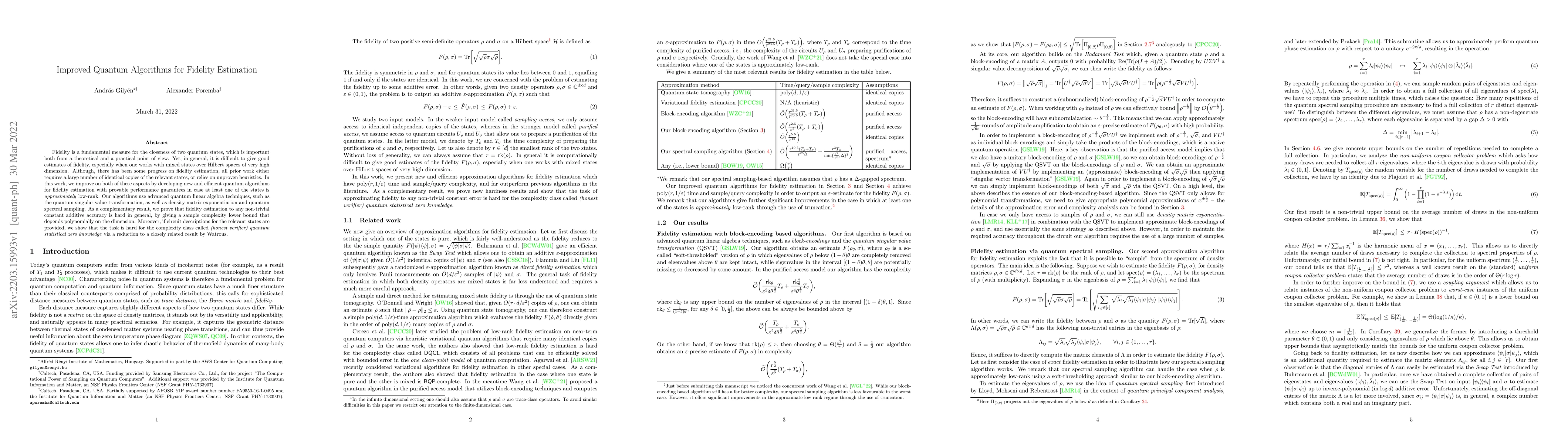 Thumbnail for Improved Quantum Algorithms for Fidelity Estimation