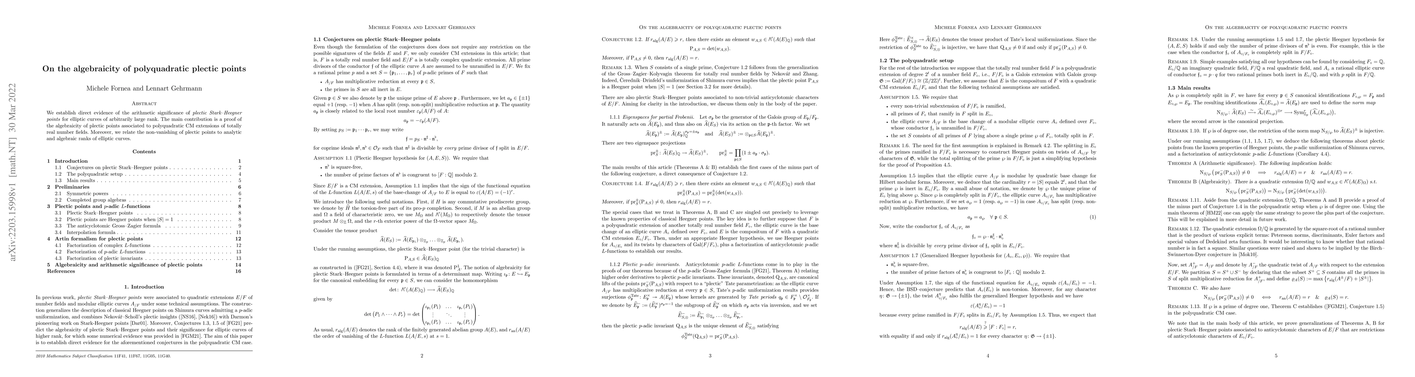 Thumbnail for On the algebraicity of polyquadratic plectic points